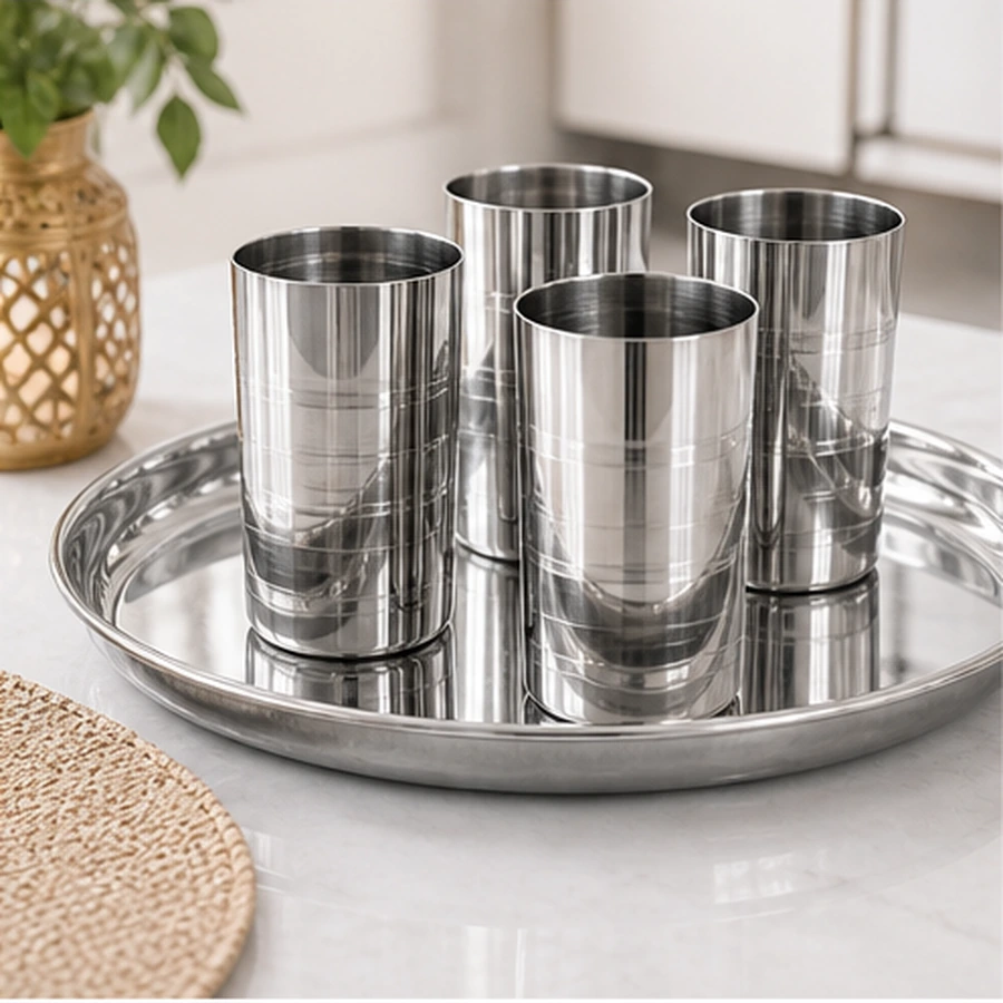 Stainless Steel Tray and Tumbler Set